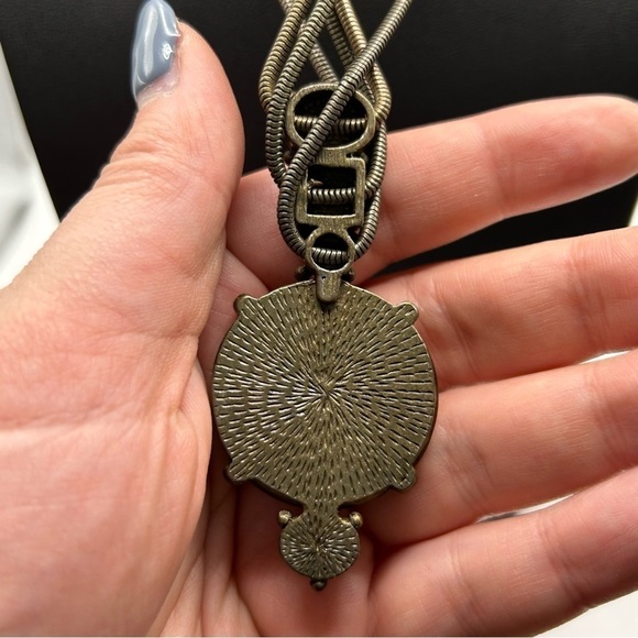 Bohemian Brown Swirl Faux Stone MultiStrand Pendant Necklace Egyptian Unique - Picture 5 of 10